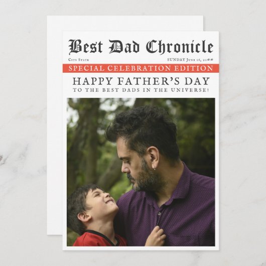 新聞ユニーク写真ハッピーファーザーの日パーティー 招待状 (正面/裏面)