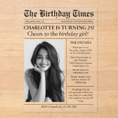 新聞ユニーク写真25誕生日 アクリル招待状 (正面)