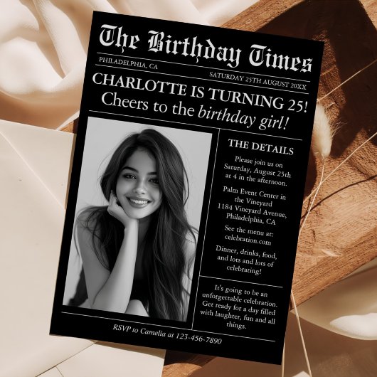 新聞ユニーク写真25誕生日 招待状