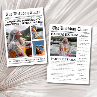 新聞ユニーク第80誕生日写真招待状 招待状