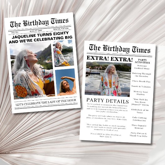 新聞ユニーク第80誕生日写真招待状 招待状