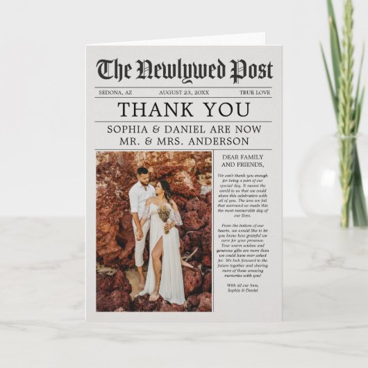 新聞ユニーク結婚ありがとう カード (正面)