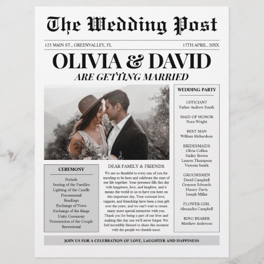 新聞ユニーク結婚式 プログラムのタイムライン (正面)