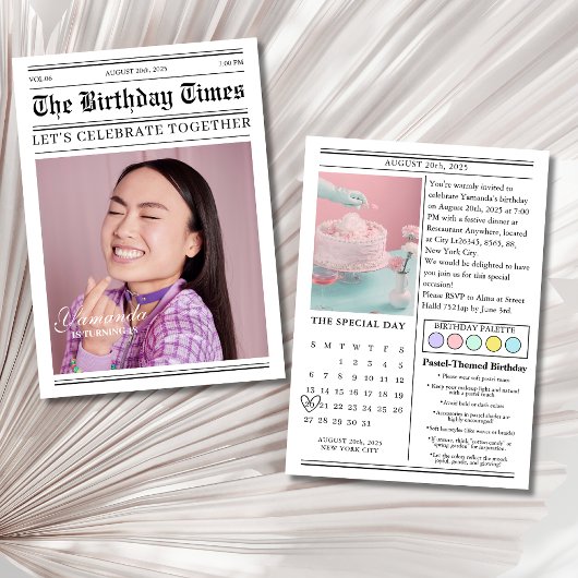 新聞ユニーク18誕生日写真 招待状