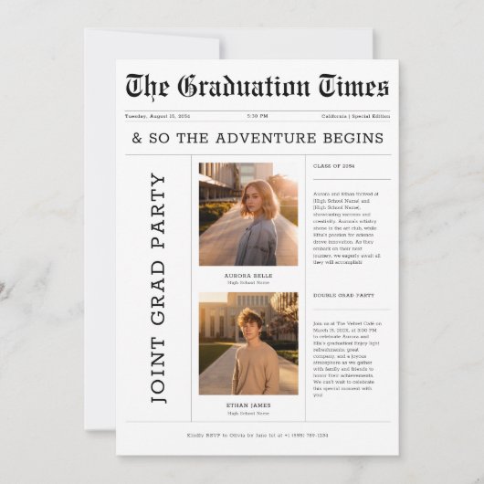 新聞冒険が始まる共同グラードパーティー写真 招待状 (正面)