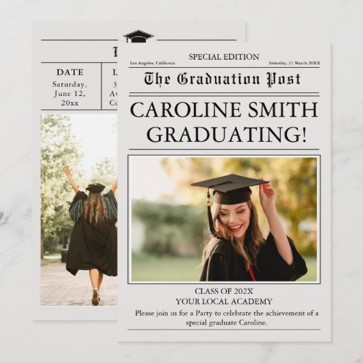 新聞写真の卒業 招待状 (正面/裏面)