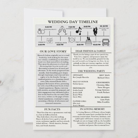 新聞写真ユニークの式結婚のタイムライン 招待状 (裏面)