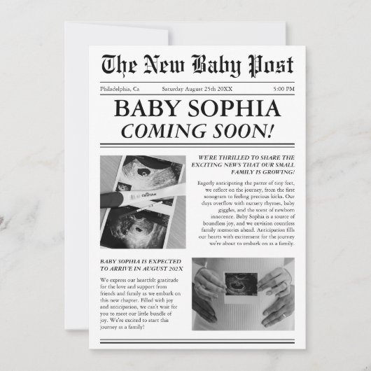 新聞写真ユニーク美学ベビーシャワー 招待状 (正面)