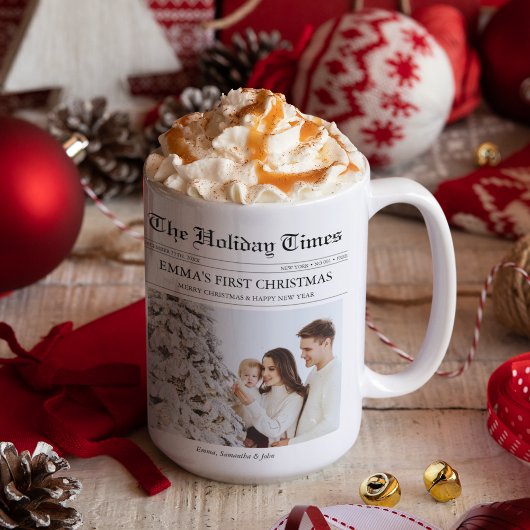 新聞初めてのクリスマスベビー家族の写真ユニーク コーヒーマグカップ