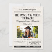 新聞卒業式案内写真QRコード出欠確認 招待状 (正面)