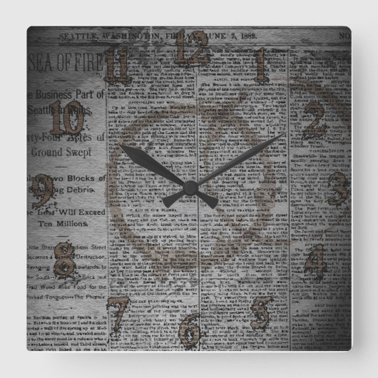 新聞及びコーヒー汚れ壁時計 スクエア壁時計 (正面)