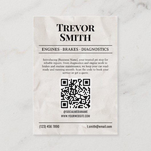 新聞名刺、自動車修理車整備士 コーリングカード (裏面)