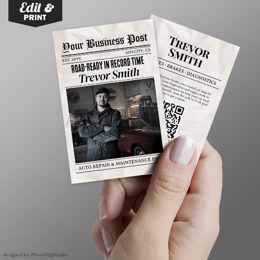 新聞名刺、自動車修理車整備士 コーリングカード