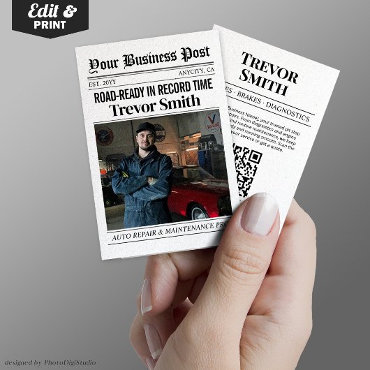 新聞名刺、自動車修理車整備士 コーリングカード