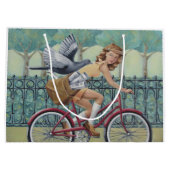 新聞女の子及び自転車のギフトバッグ ラージペーパーバッグ (裏面)