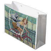新聞女の子及び自転車のギフトバッグ ラージペーパーバッグ (正面アングル)