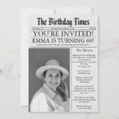 新聞掲載 ユニーク ファン 60歳 誕生日 写真 パーティー 招待状 (正面)