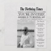 新聞掲載 ユニーク ファン 60歳 誕生日 写真 パーティー 招待状 (正面/裏面)