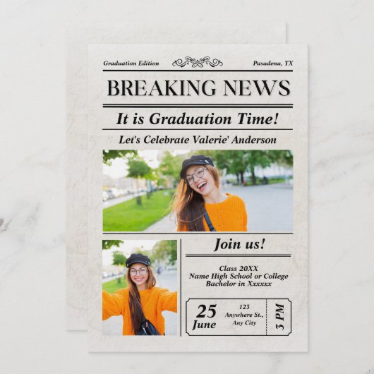 新聞撮モダン影卒業発表 招待状 (正面/裏面)