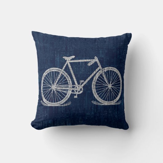 新聞文字青深い自転車 クッション (正面)