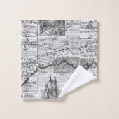 新聞海マップ白黒ヴィンテージ バスタオルセット (ウォッシュタオル)