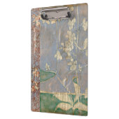 新聞用紙の背景に白い花 クリップボード (左)