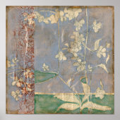 新聞用紙の背景に白い花 ポスター (正面)