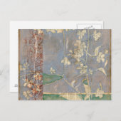 新聞用紙の背景に白い花 ポストカード (正面/裏面)