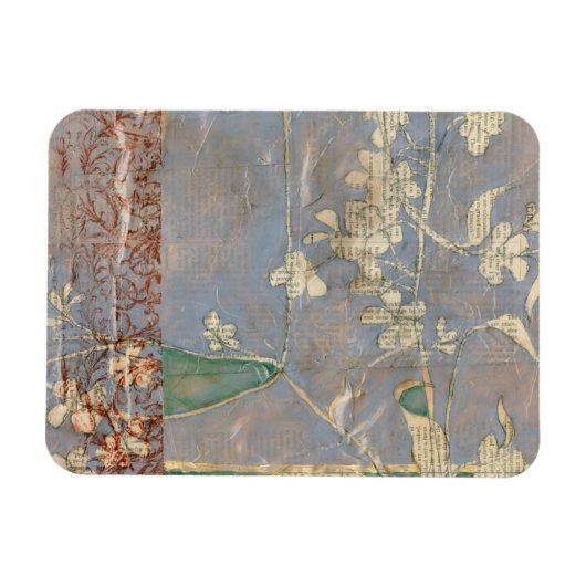 新聞用紙の背景に白い花 マグネット (横)