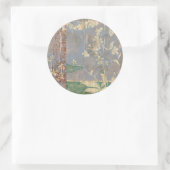 新聞用紙の背景に白い花 ラウンドシール (バッグ)