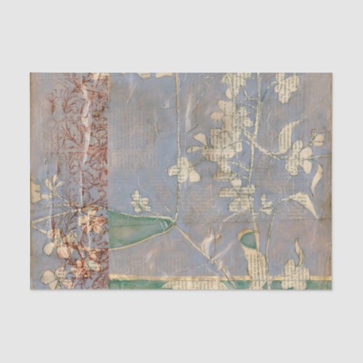 新聞用紙の背景に白い花 薄葉紙 (正面)