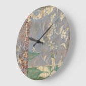 新聞用紙の背景の白い花 ラージ壁時計 (傾斜)