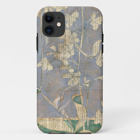新聞用紙の背景の白い花 Case-Mate iPhoneケース (裏面)
