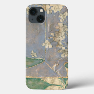 新聞用紙の背景の白い花 iPhone 13ケース