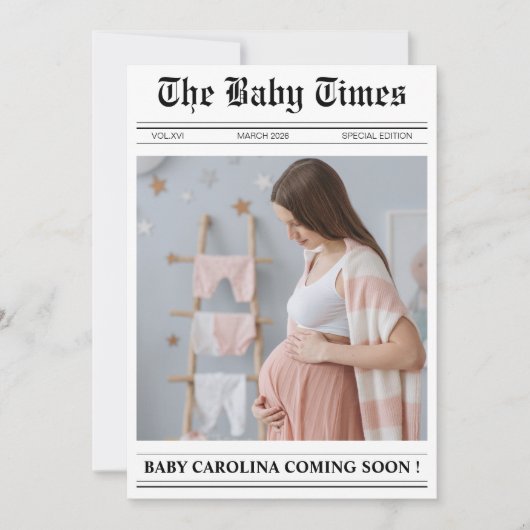 新聞男女兼用の赤ちゃんシャワー 招待状 (正面)