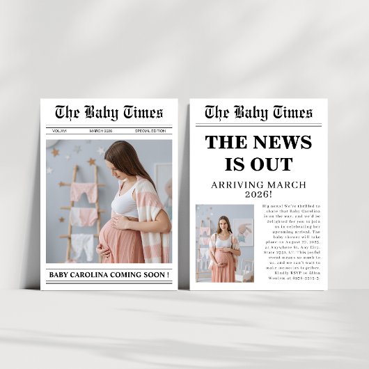 新聞男女兼用の赤ちゃんシャワー 招待状