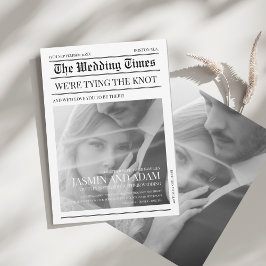 新聞白黒写真ユニーク結婚の 招待状