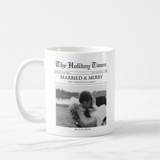 新聞社のメリークリスマス結婚したと写真 コーヒーマグカップ (左)