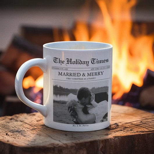 新聞社のメリークリスマス結婚したと写真 コーヒーマグカップ