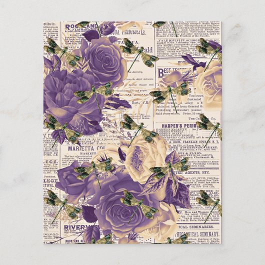 新聞社の紫色の花とトンボ (正面)