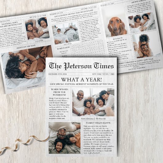 新聞社ユニークのクリスマスWhat a Yearの写数々の真 三つ折りクリスマスカード