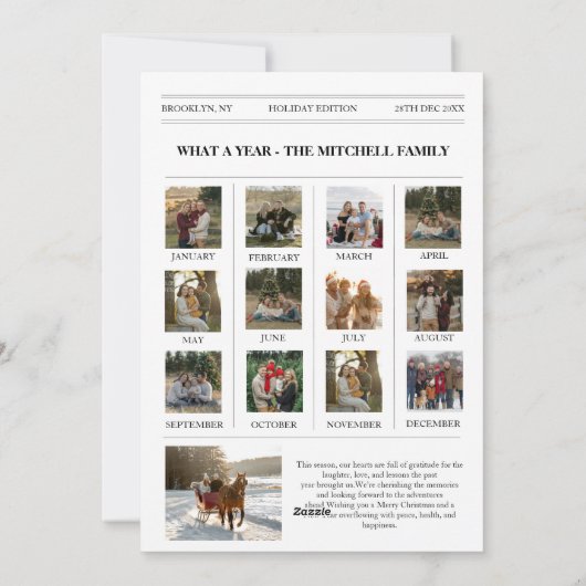 新聞社ユニークのクリスマスWhat a Year Photo シーズンカード (裏面)