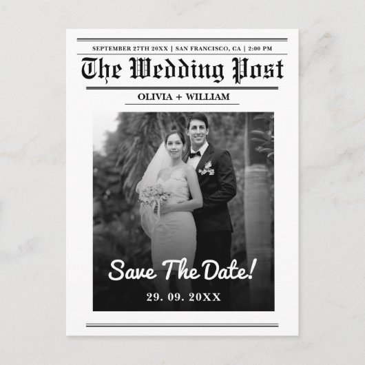 新聞社結婚のエレガント日付の保存 ポストカード (正面)