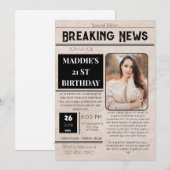 新聞紙の誕生日招待状 招待状 (正面/裏面)