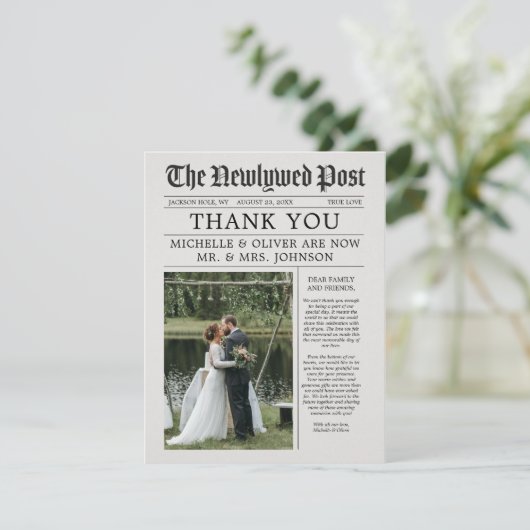 新聞結婚のサンキューカードカスタムメッセージ (スタンド正面)