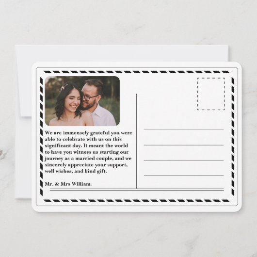 新聞結婚のユニークモダンエレガント感謝 招待状 (裏面)