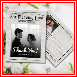 新聞結婚のユニークヴィンテージエレガントありがとう ポストカード