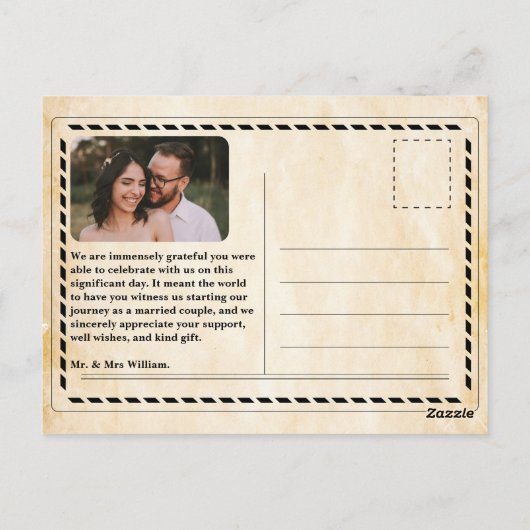 新聞結婚のユニーク素朴エレガント感謝 ポストカード (裏面)