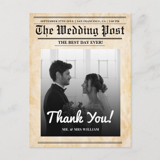 新聞結婚のユニーク素朴エレガント感謝 ポストカード (正面)