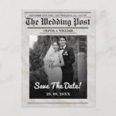 新聞結婚のヴィンテージエレガントが日付を保存 ポストカード (正面)